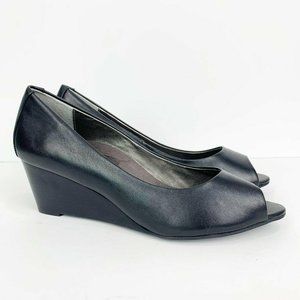 Vionic Proud Bria Leather Peep Toe Wedges